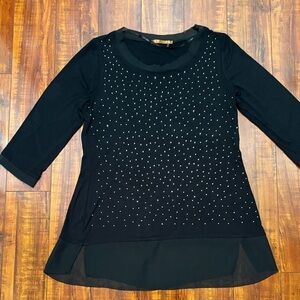 Belldini Black Studded Layered-Hem Tunic Top